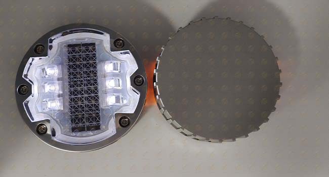 white solar road studs